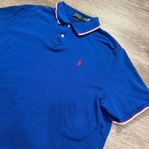 Polo Ralph‎ Lauren Polo Shirt Mens XL Blue Royal Blue Cotton Classic Stripe Knit
